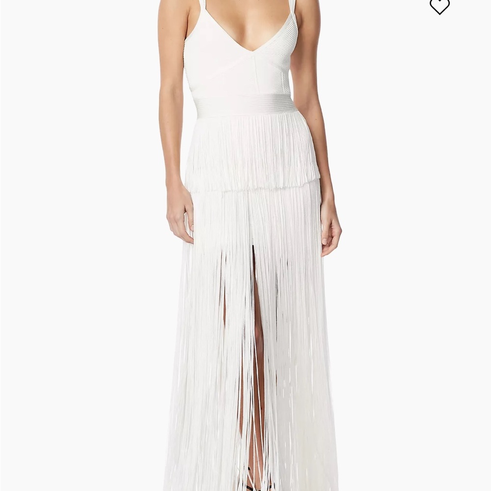 Hervé Léger Strappy Ottoman Fringe Gown